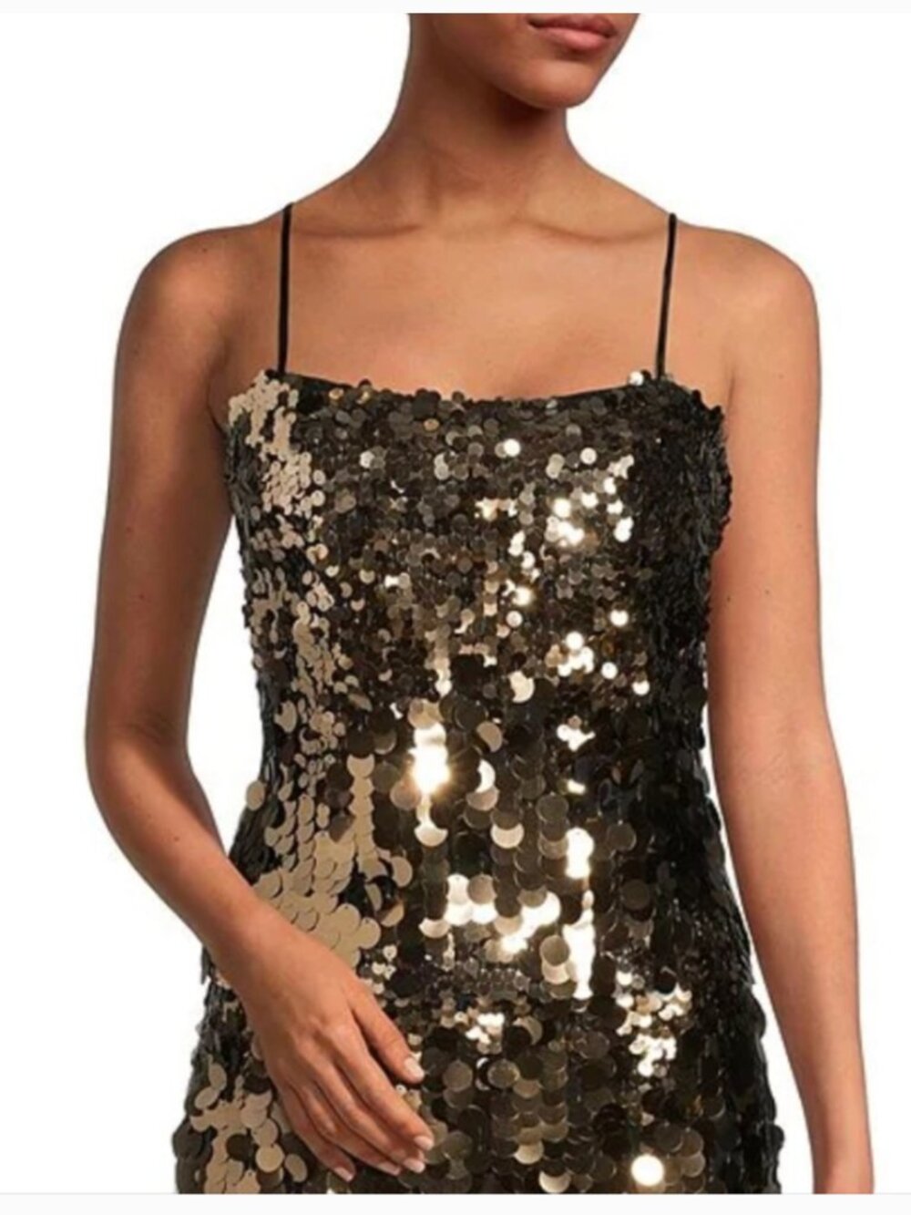 ANTONIO MELANI Gold Sequin Spaghetti Strap Crop Top